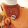 Half Breed Wade Saddle by Keith Valley Specs: Wade tree by Rick Reed 16 inch seat Gullet - 7 & 1/2H by 6 & 1/4W by 4 94 Degree Bars Horn - 3 & 5/8ths high by 4 & 1/2 Guatelajara Cantle - 4&1/2 inches high by 12&1/2 inches wide Cheyenne Roll - 1 & 3/4 inches 7/8ths flat plate riggin, Vaquero Geometric Border with Sheridan Style Floral Stainless Steel Hardware - by Harwood 4&1/2 inch Monel Stirrups Santa Barbara twisted stirrup leathers Full length stirrup leathers 32 inch 100% Mohair Roper Cinch 7 foot latigos - both sides Ready to ride and go to work.